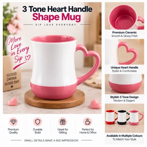 Mug (3 Tone Heart Handle Shape Mug)