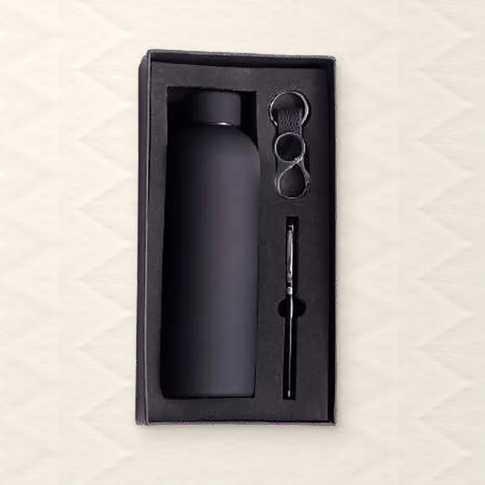 Corporate Gift Set — Bottle + Pen + Keychain, Black (PIX-CS-3501)