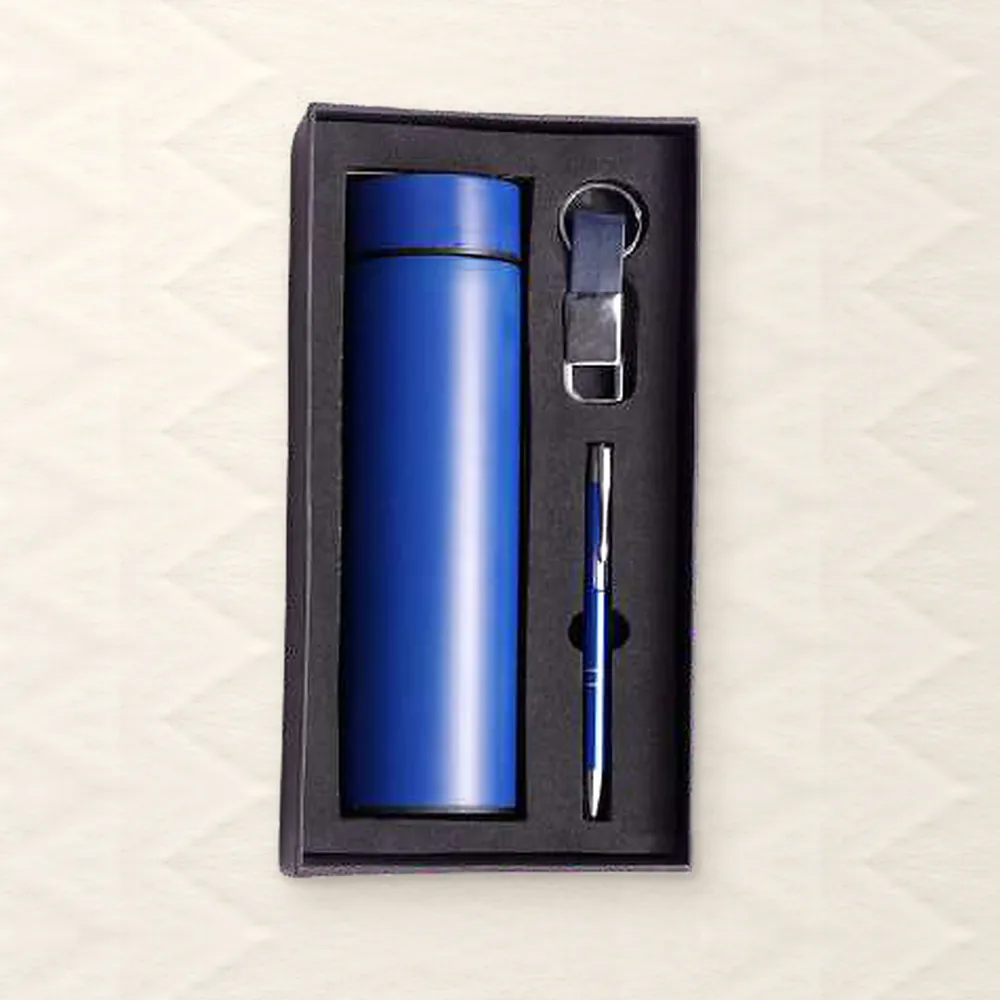 Corporate Gift Set — Bottle + Pen + Keychain, Blue (PIX-CS-3503)