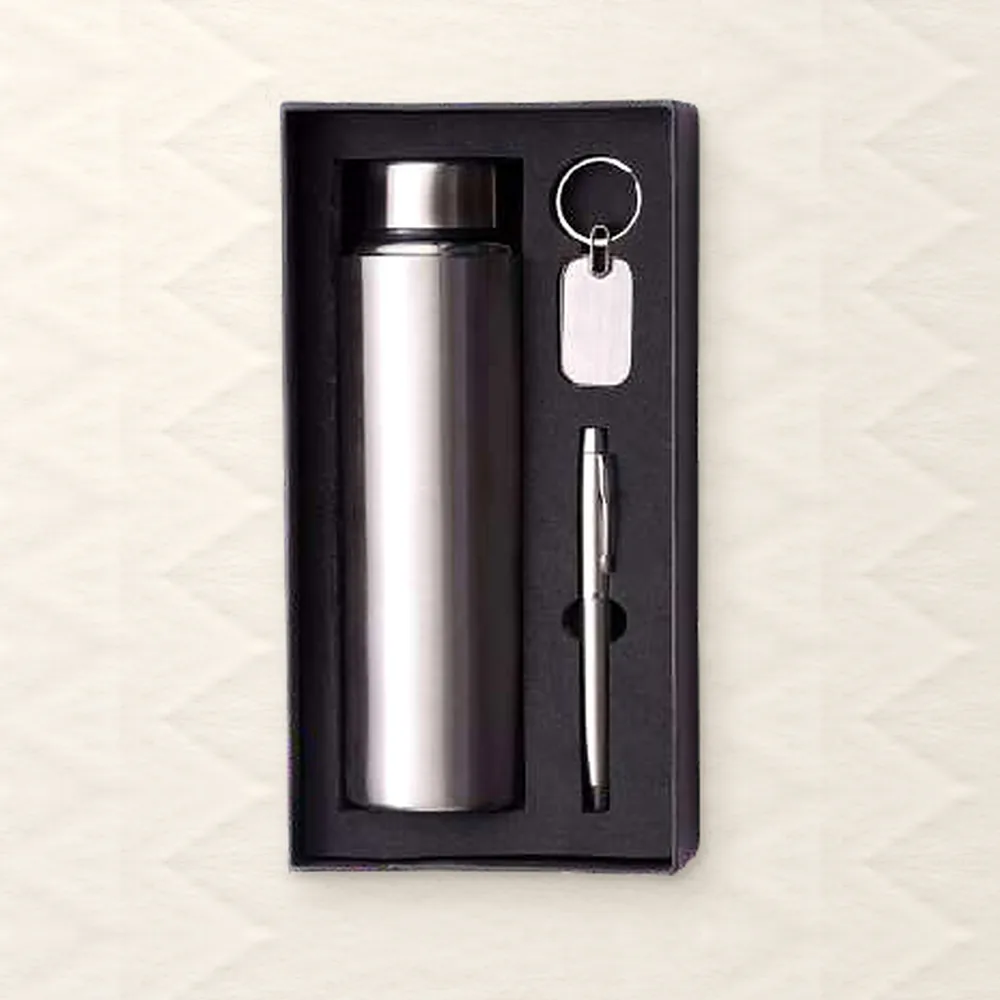 Corporate Gift Set — Bottle + Pen + Keychain, Silver (PIX-CS-3504)