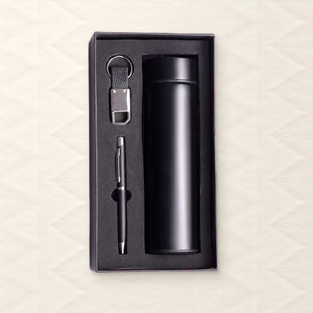 Corporate Gift Set — Bottle + Pen + Keychain, Black (PIX-CS-3505)