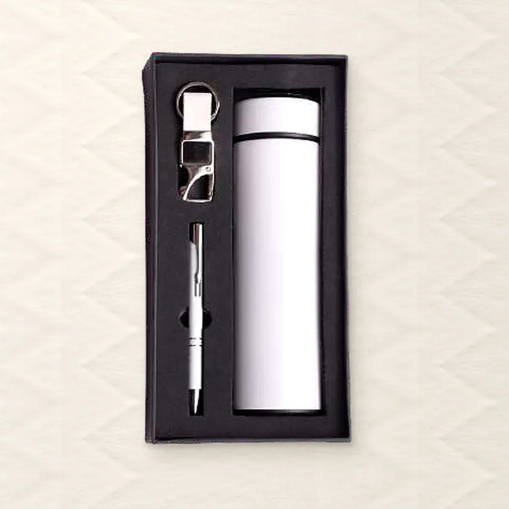 Corporate Gift Set — Bottle + Pen + Keychain, White (PIX-CS-3506)