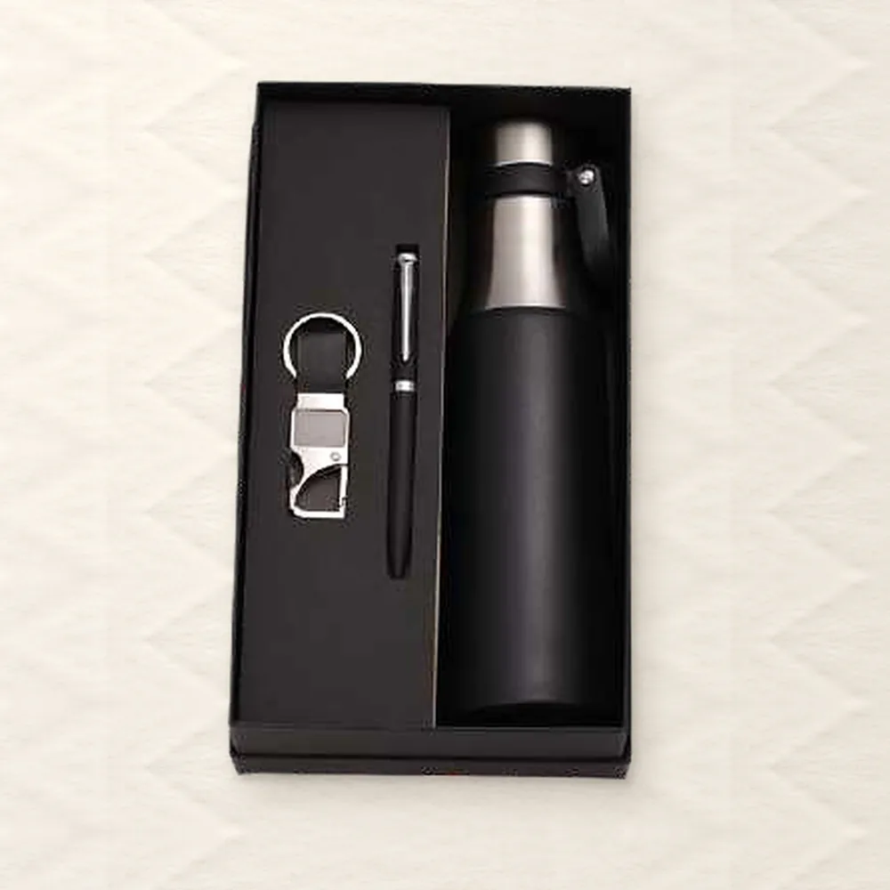Corporate Gift Set — Bottle + Pen + Keychain, Black (PIX-CS-3511)