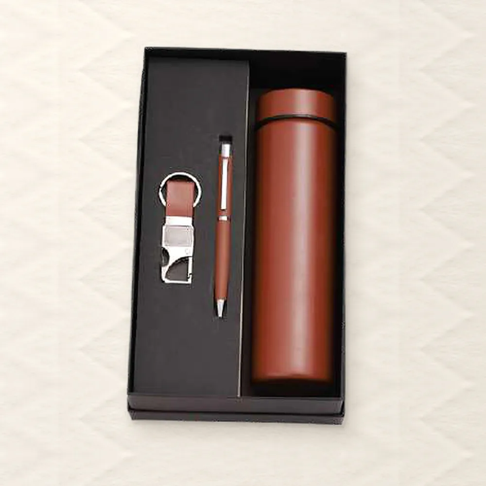 Corporate Gift Set — Bottle + Pen + Keychain, Tan (PIX-CS-3516)