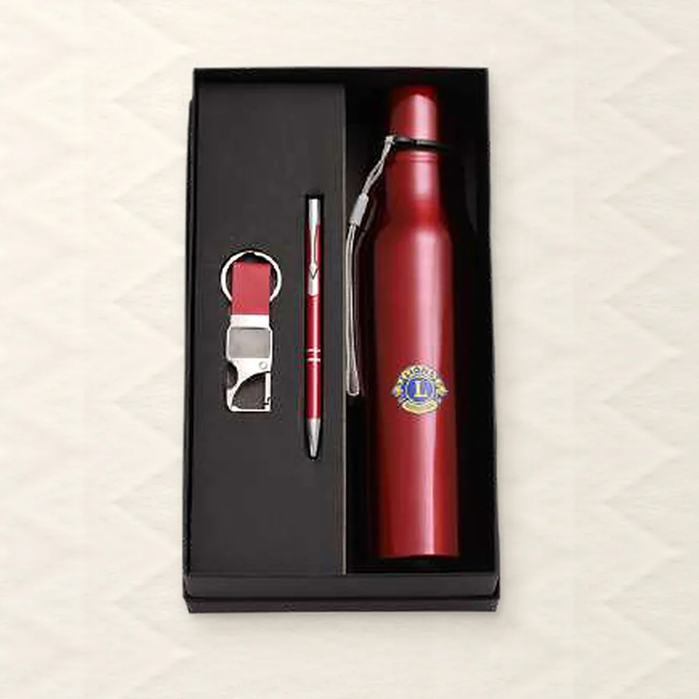 Corporate Gift Set — Bottle + Pen + Keychain, Red (PIX-CS-3518)