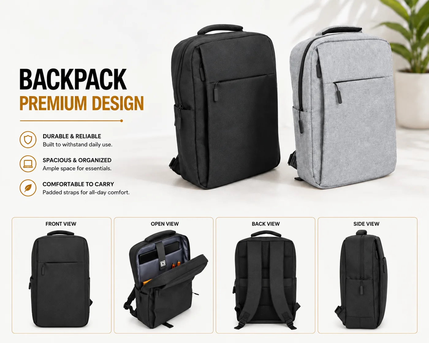 Backpack Bag — Black & Grey
