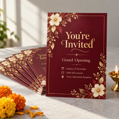 Custom A5 invitation cards printed on 300 GSM card - Printigly Bangalore