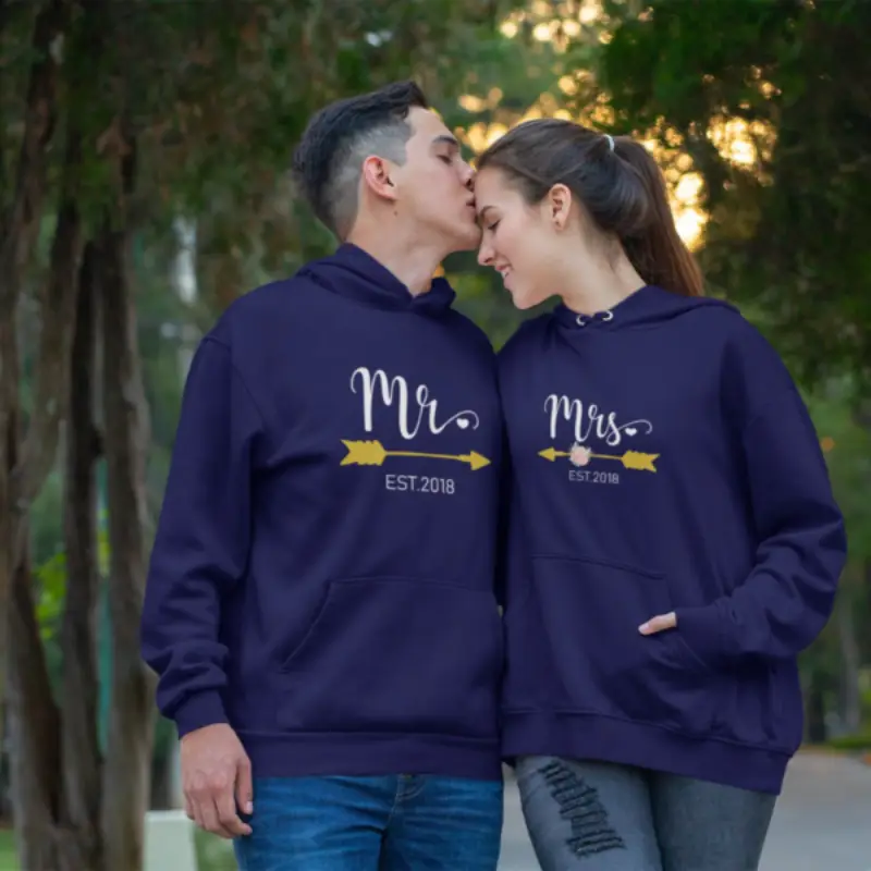 Custom Couples Hoodies Printing ( Blue ) – Custom Apparel Printing Bangalore