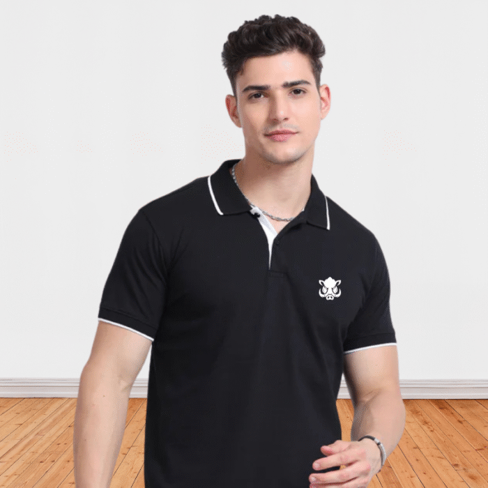 Men's Polo T Shirt - Black with White Tipping ( 210 GSM )