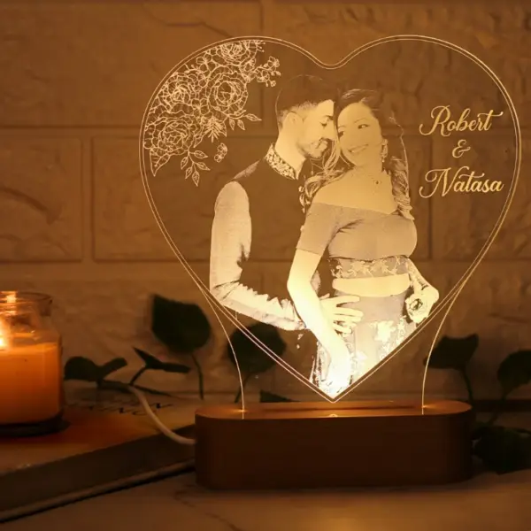 Photo Lamp Heart Shape With Name