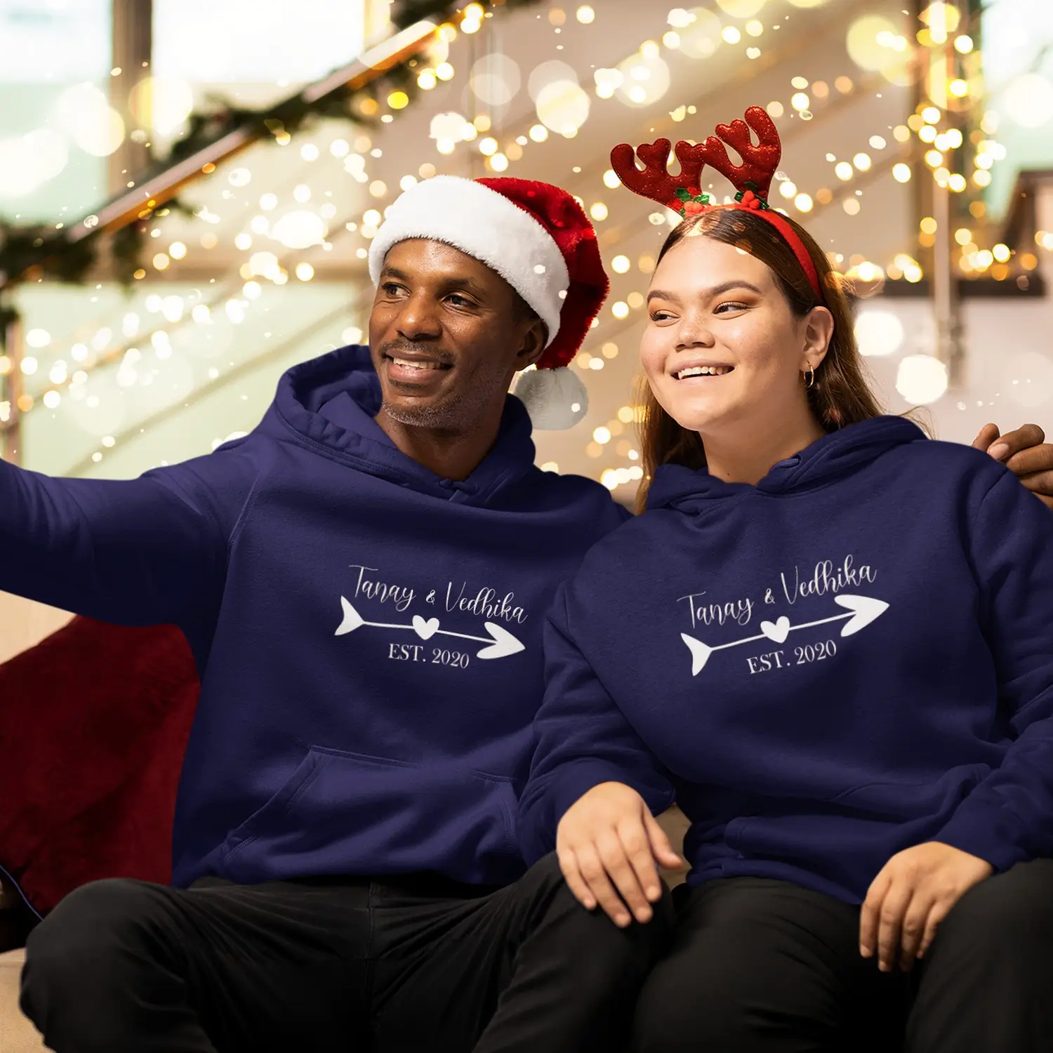 Custom Couples Hoodies Printing ( Blue )