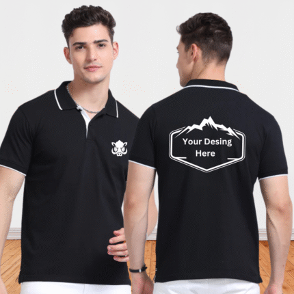Men's Polo T Shirt - Black with White Tipping ( 210 GSM )