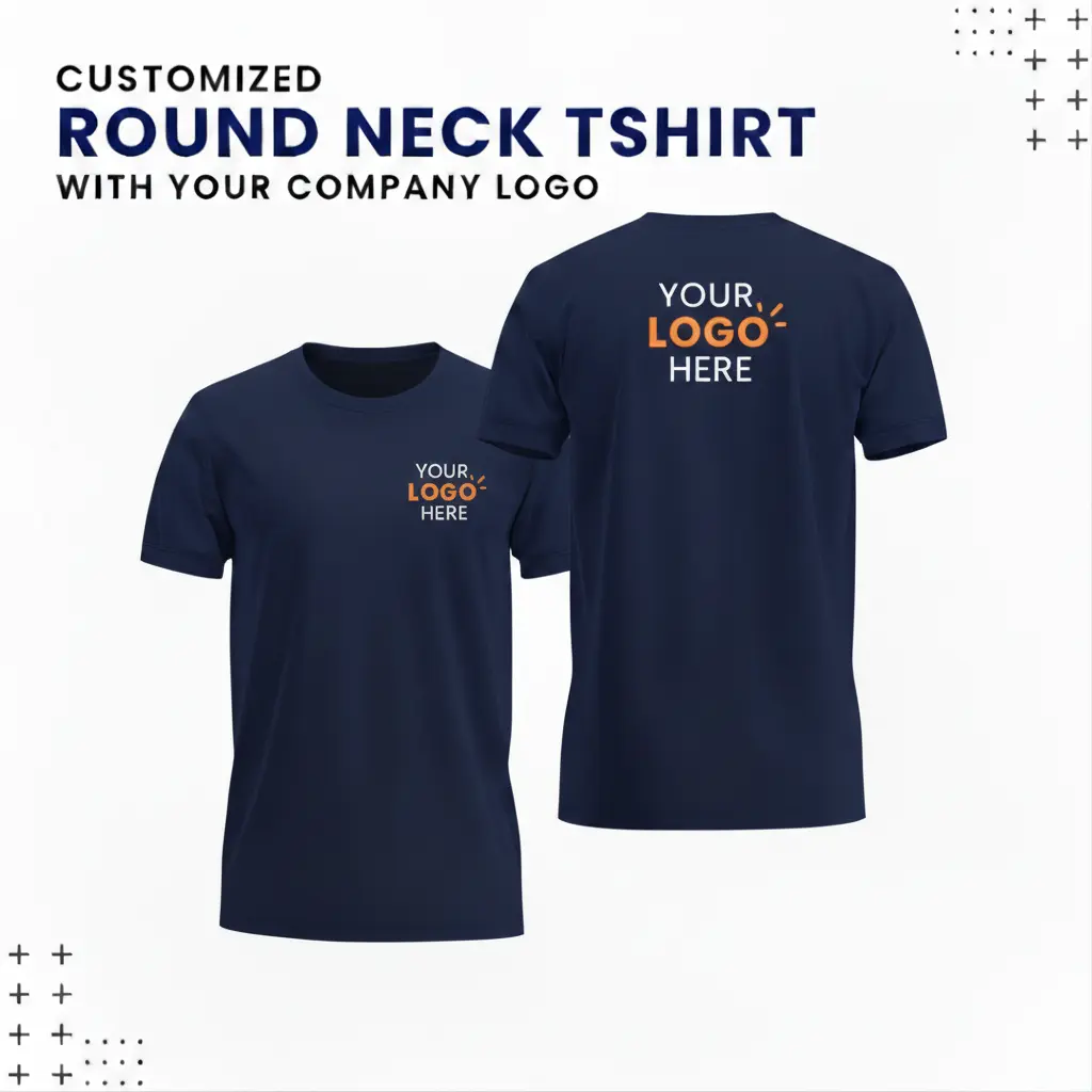 Custom Round Neck T-Shirts – Biowash Cotton-Navy-Blue