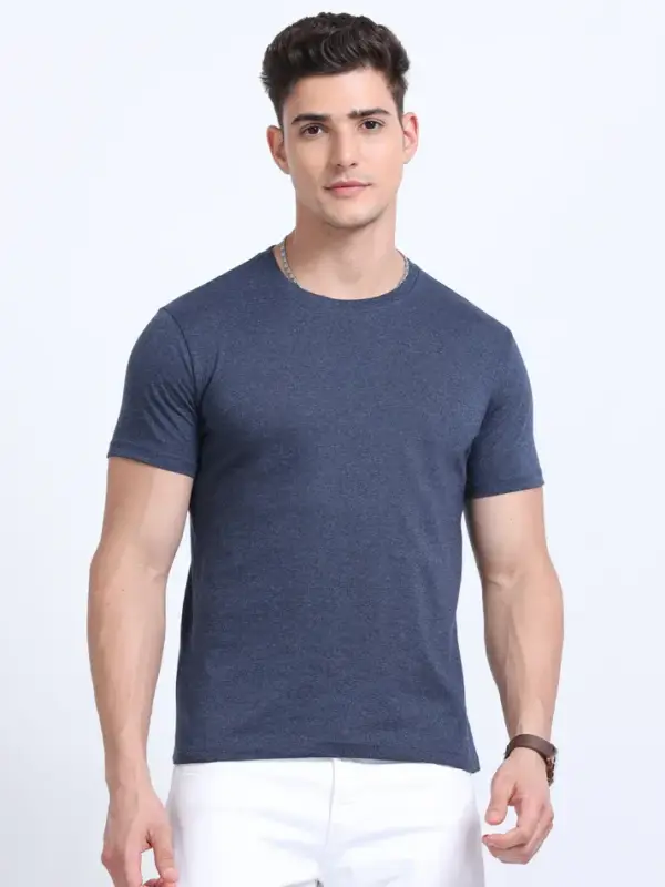 Printingly-Navy-Melange_neck_T-Shirt