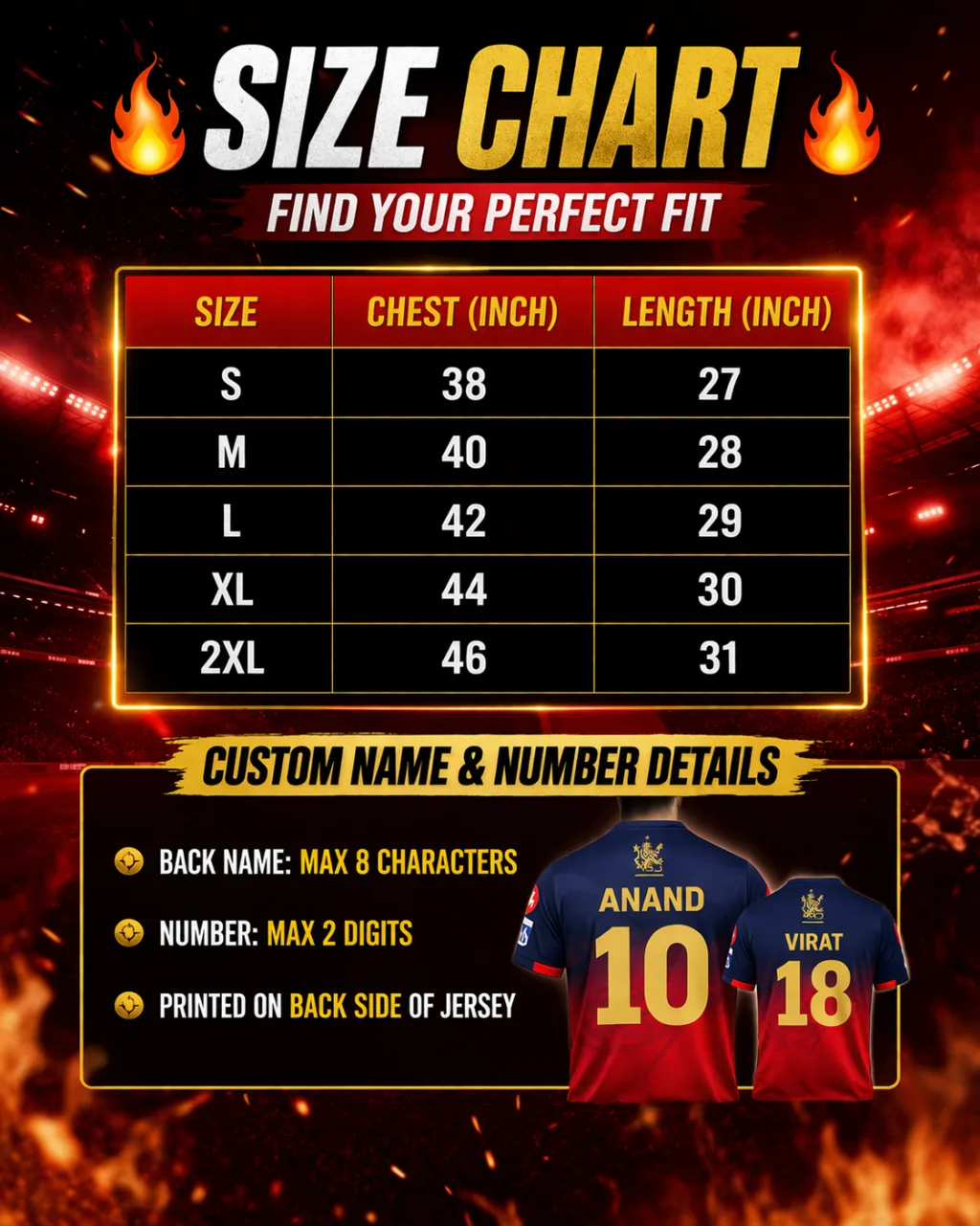 RCB Jersey 2026 Customized Name Number - Royal Challengers Bangalore IPL Jersey