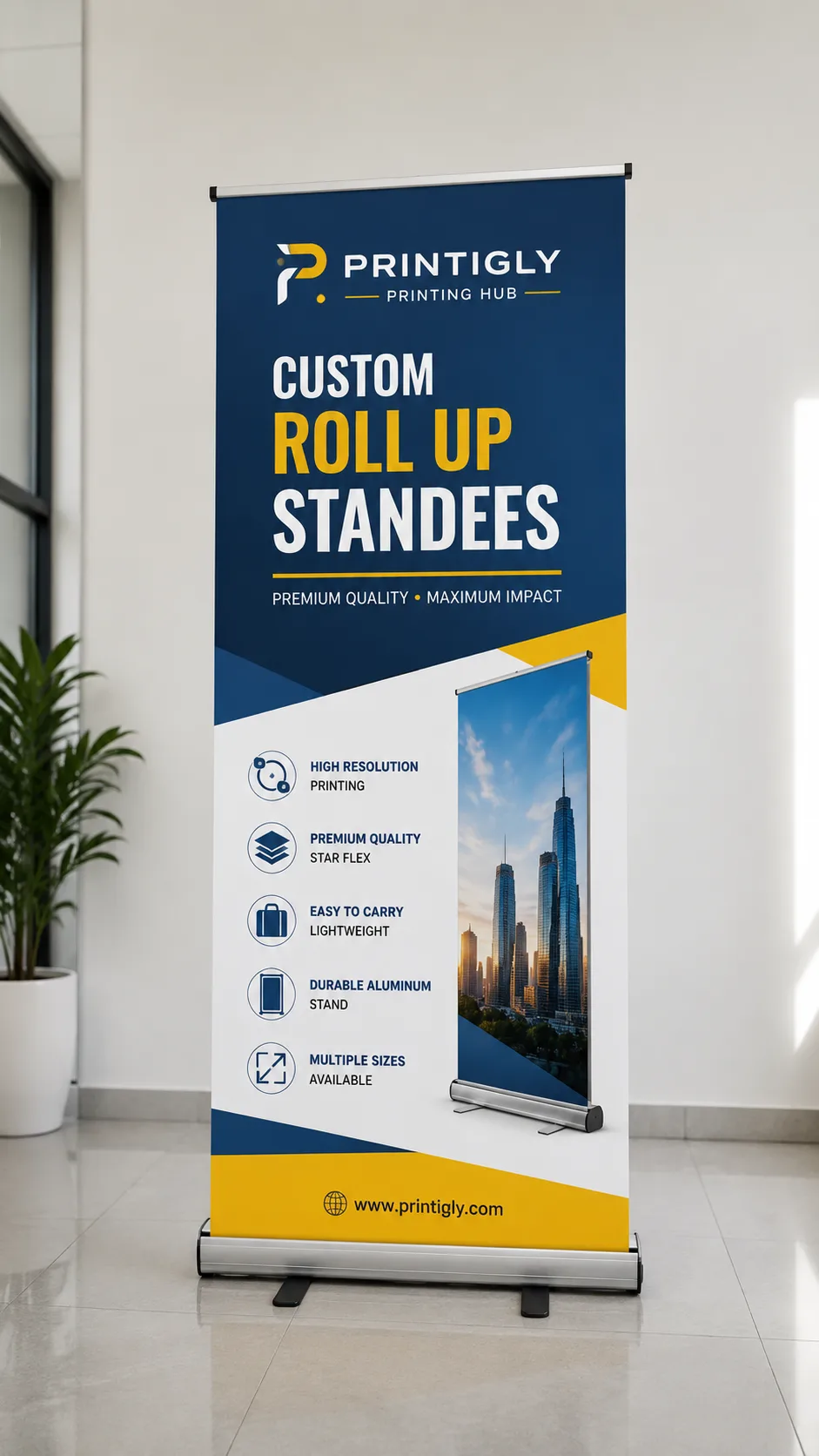 Custom roll up standees Bangalore — premium banner printing | Printigly