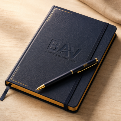 Custom branded corporate diary with matching engraved pen