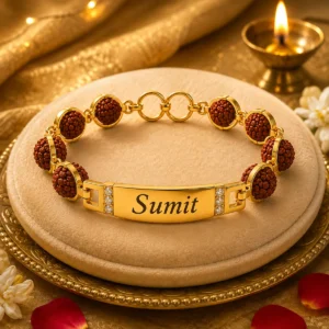 Premium CZ Rudraksha Name Rakhi